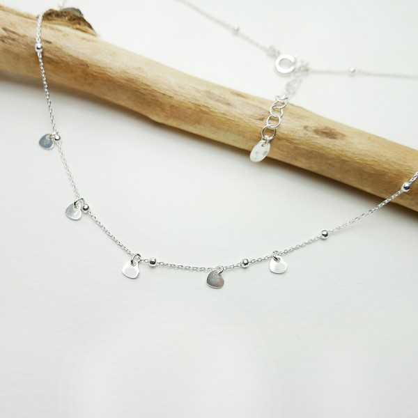 Women's necklace with small minimalist hearts charms in recycled 925 silver for women on a fine adjustable beaded chain