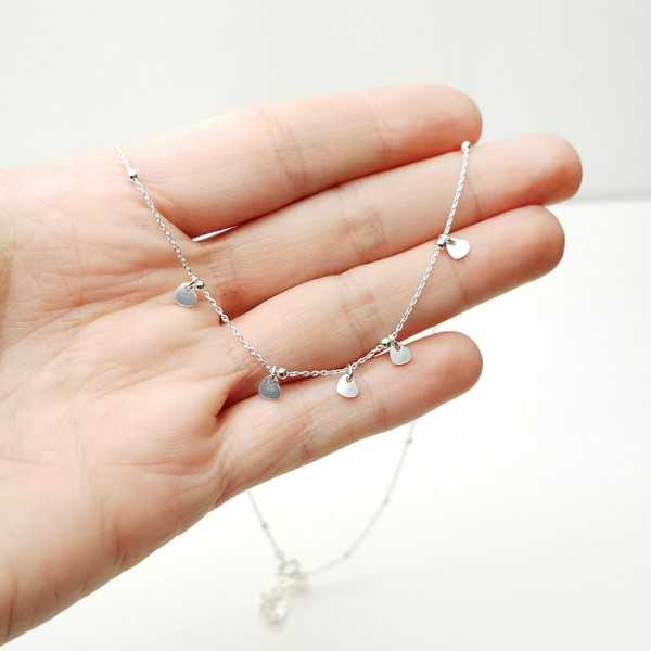 Feine verstellbaren Perlenhalskette mit kleinen minimalistischem Herzen Anhängern aus recyceltem 925er Silber