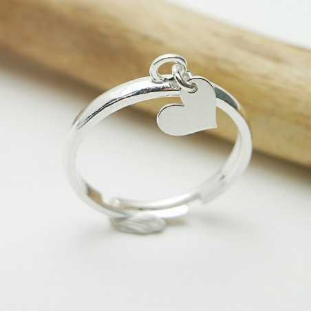 Adjustable 925 silver recycled heart ring for women Valentine's Day