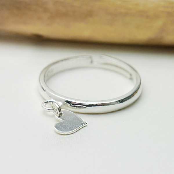Adjustable 925 silver recycled heart ring for women Valentine's Day