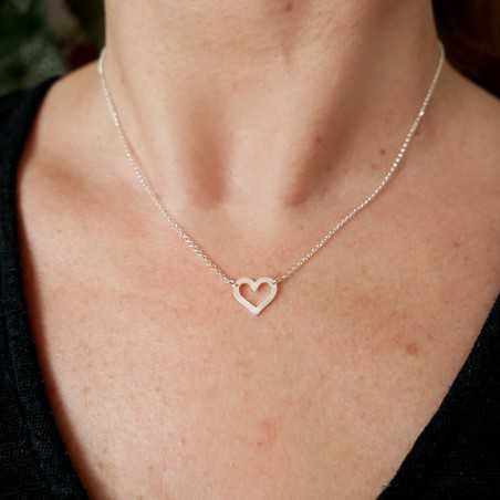 Collier femme cœur évidé en argent 925 recyclé minimaliste pour femme sur chaine fine réglable Saint Valentin