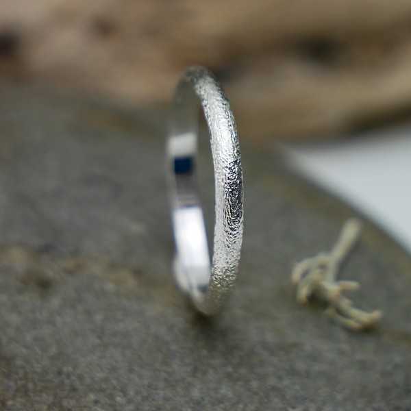 Recycled 925 silver thin half bangle ring sandblasted stackable for men and women