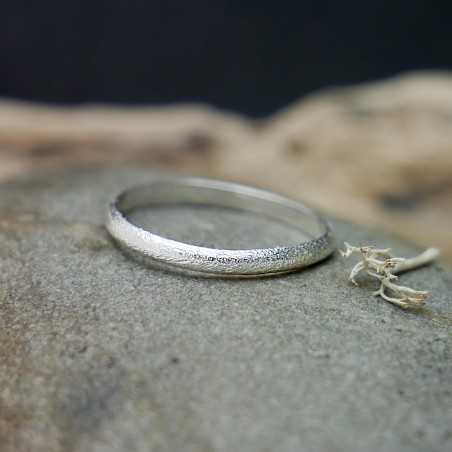 Recycled 925 silver thin half bangle ring sandblasted stackable for men and women