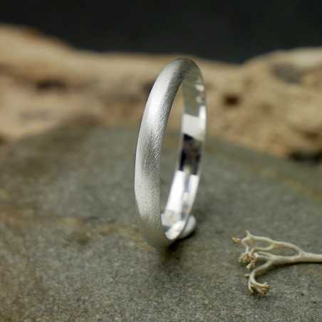 Recycled 925 silver wedding half bangle ring brushed stackable for men and women