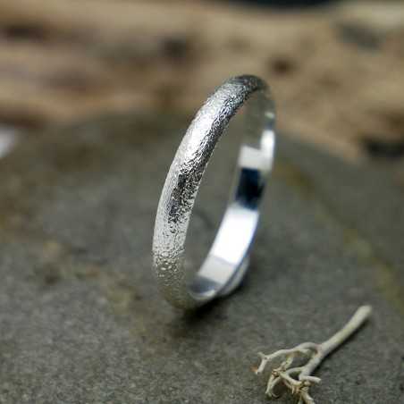 Recycled 925 silver wedding half bangle ring sandblasted stackable for men and women