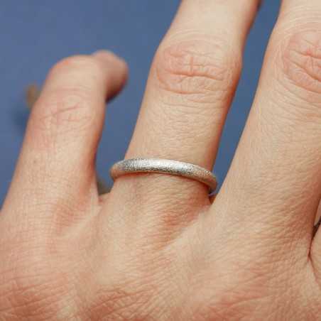 Recycled 925 silver wedding half bangle ring sandblasted stackable for men and women