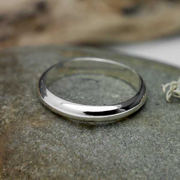 Recycled 925 silver wedding 3 mm half bangle ring shiny stackable for men and women