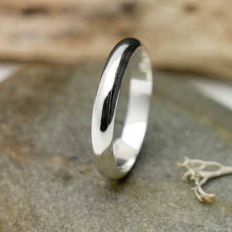 Recycled 925 silver wedding 3 mm half bangle ring shiny stackable for men and women
