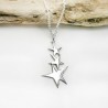 3 Sterne anhänger auf recyceltes Sterlinsilver lange Kette Sati Des...