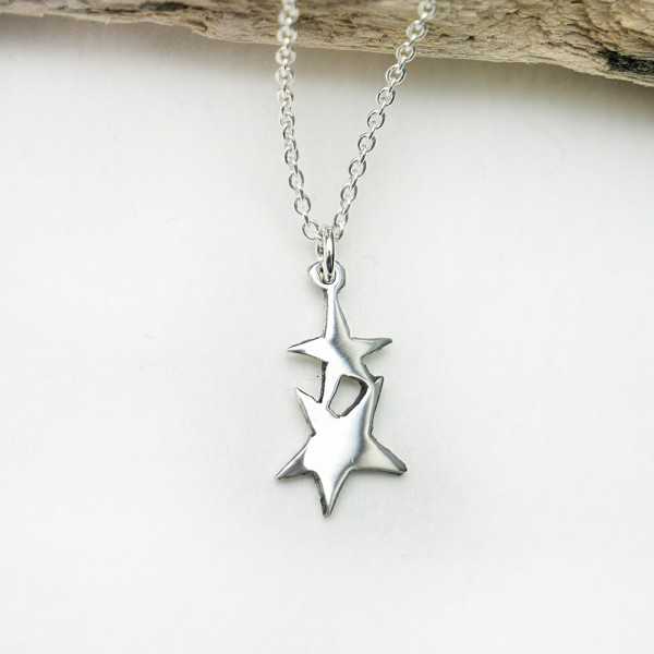 Two stars pendant on recycled sterling silver adjustable chain