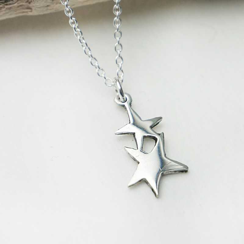 Two stars pendant on recycled sterling silver adjustable chain