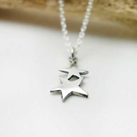 Two stars pendant on recycled sterling silver adjustable chain