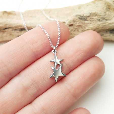 Pendentif 2 étoiles en argent 925 recyclé sur chaine ajustable