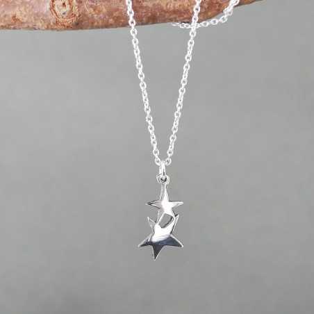 Two stars pendant on recycled sterling silver adjustable chain