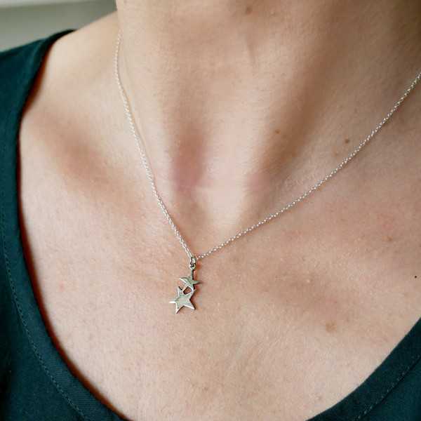 Two stars pendant on recycled sterling silver adjustable chain