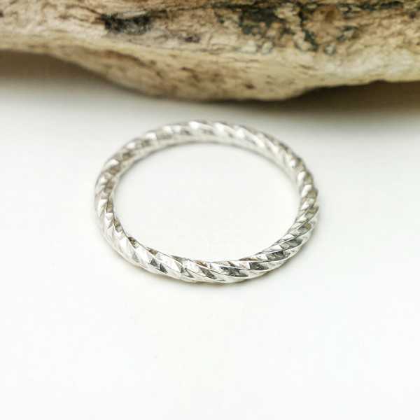 Thick and minimalist sterling silver stackable twisted ring