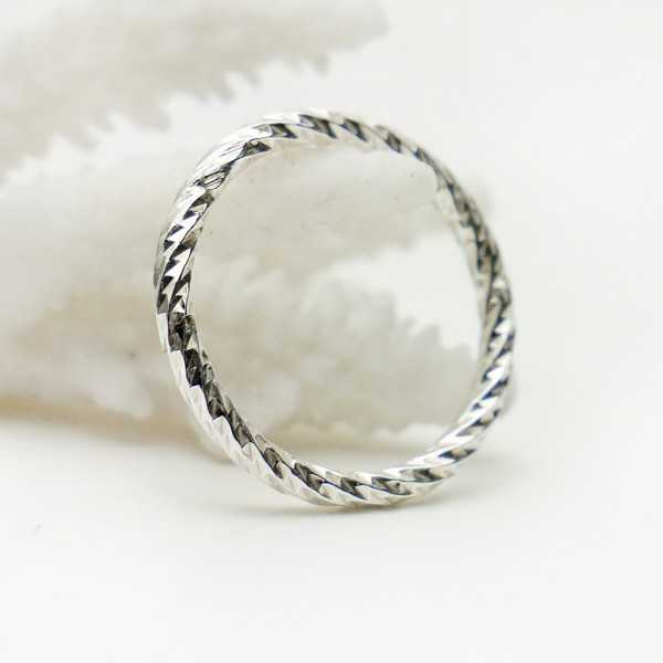 Thick and minimalist sterling silver stackable twisted ring