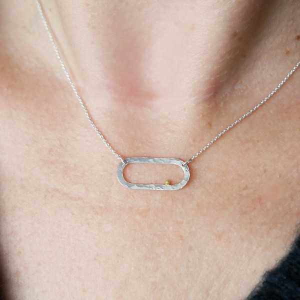 Collier en argent 925 recyclé et or 24 carats minimaliste réglable Perle de Pluie